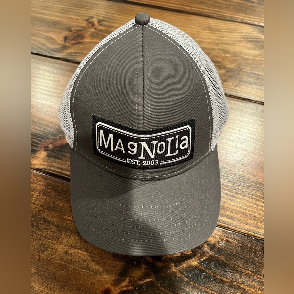 Magnolia Gray and White Trucker Hat, Joanna Gaines, Fixer Upper, HGTV, EUC, Waco
